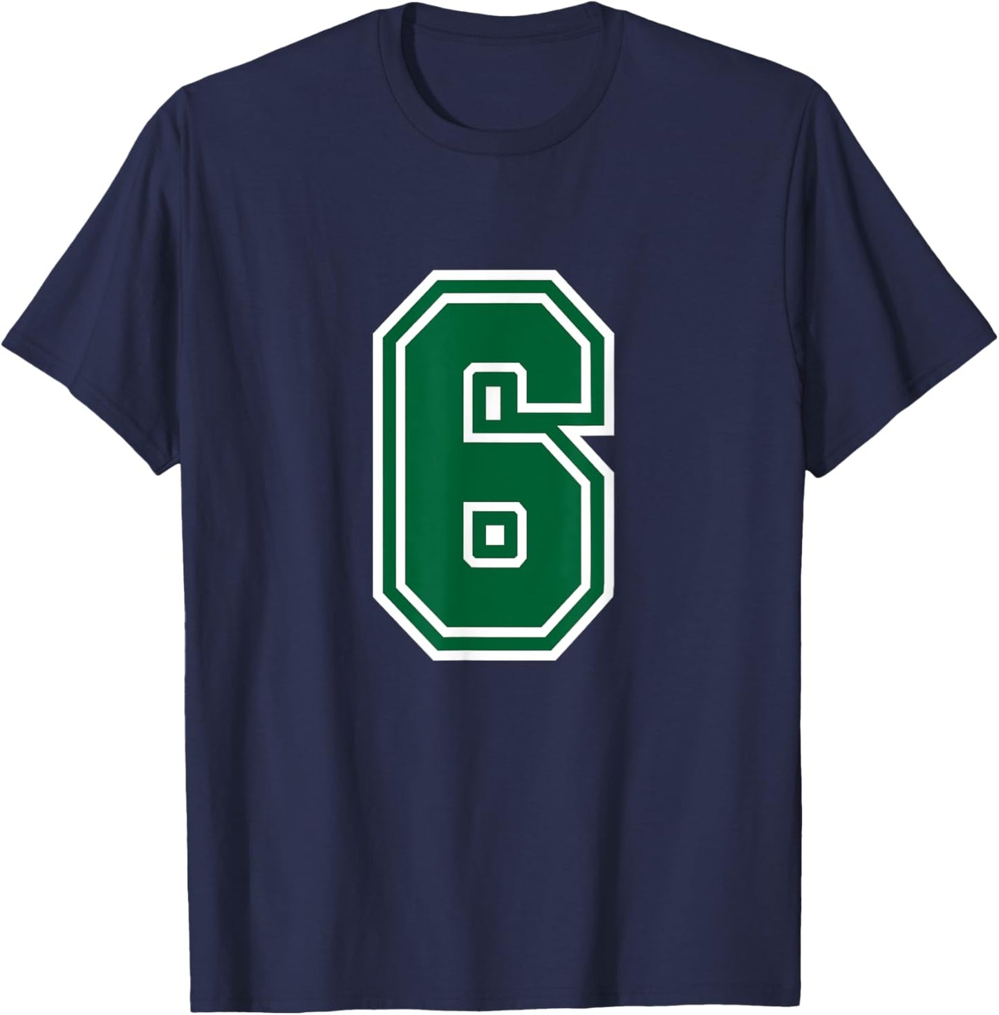 Number #6 Green Varsity Favorite Number T-Shirt - T-Shirt | Navy
