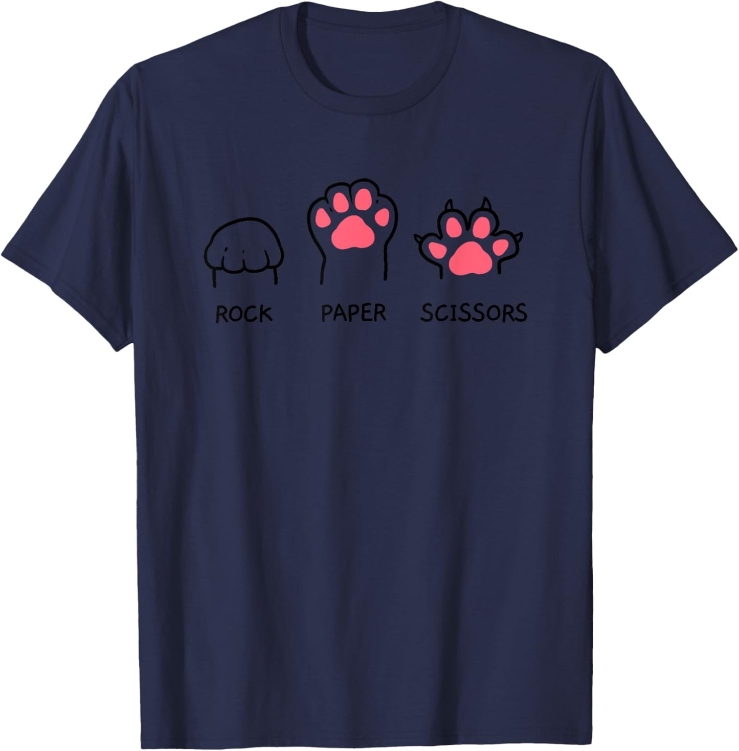 Rock Paper Scissors Hand Game Cute Paw Funny Cat Women Girls Kids T-Shirt - T-Shirt | Navy