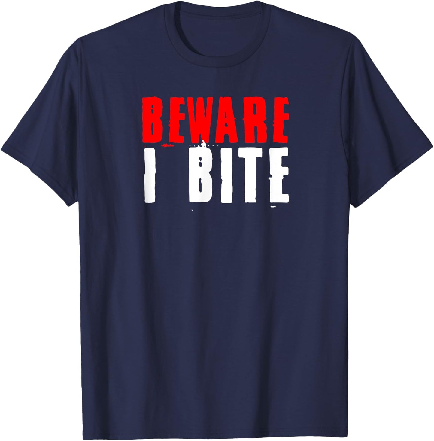 Vampire Warning I Bite Dracula Fan Halloween Costume Party T-Shirt - T-Shirt | Navy