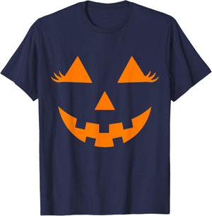 Jack O Lantern Face Pumpkin Eyelashes Hallowen Costume Funny T-Shirt - T-Shirt | Navy