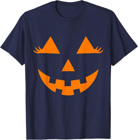 Jack O Lantern Face Pumpkin Eyelashes Hallowen Costume Funny T-Shirt - T-Shirt | Navy