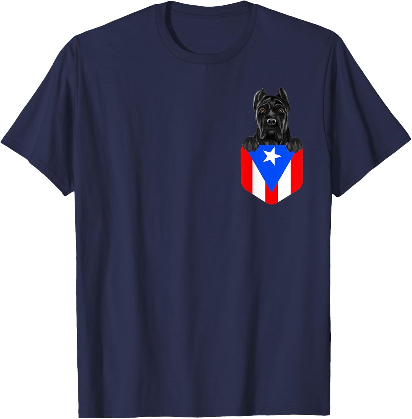 Puerto Rico Flag Cane Corso Dog In Pocket T-Shirt - T-Shirt | Navy