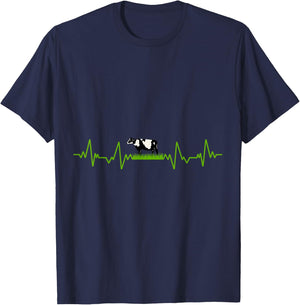 I Love My Cow Valve EKG Heartbeat Heart Patient Moo T-Shirt - T-Shirt | Navy