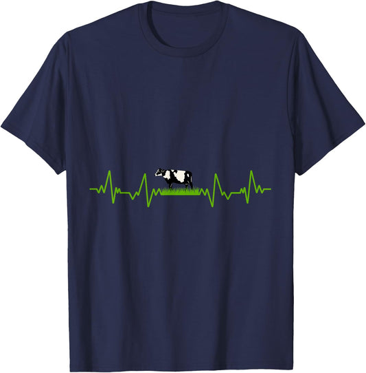 I Love My Cow Valve EKG Heartbeat Heart Patient Moo T-Shirt - T-Shirt | Navy