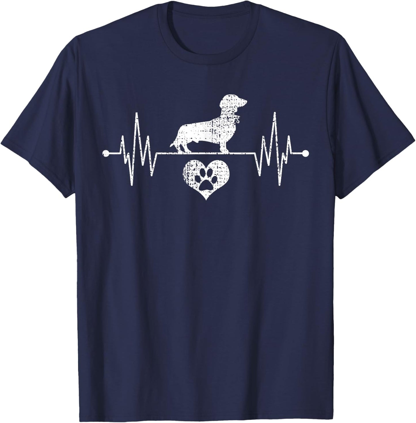 Wiener Dachshund Heartbeat Heartline Paw Heart Lover T-Shirt - T-Shirt | Navy