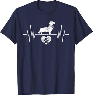 Wiener Dachshund Heartbeat Heartline Paw Heart Lover T-Shirt - T-Shirt | Navy