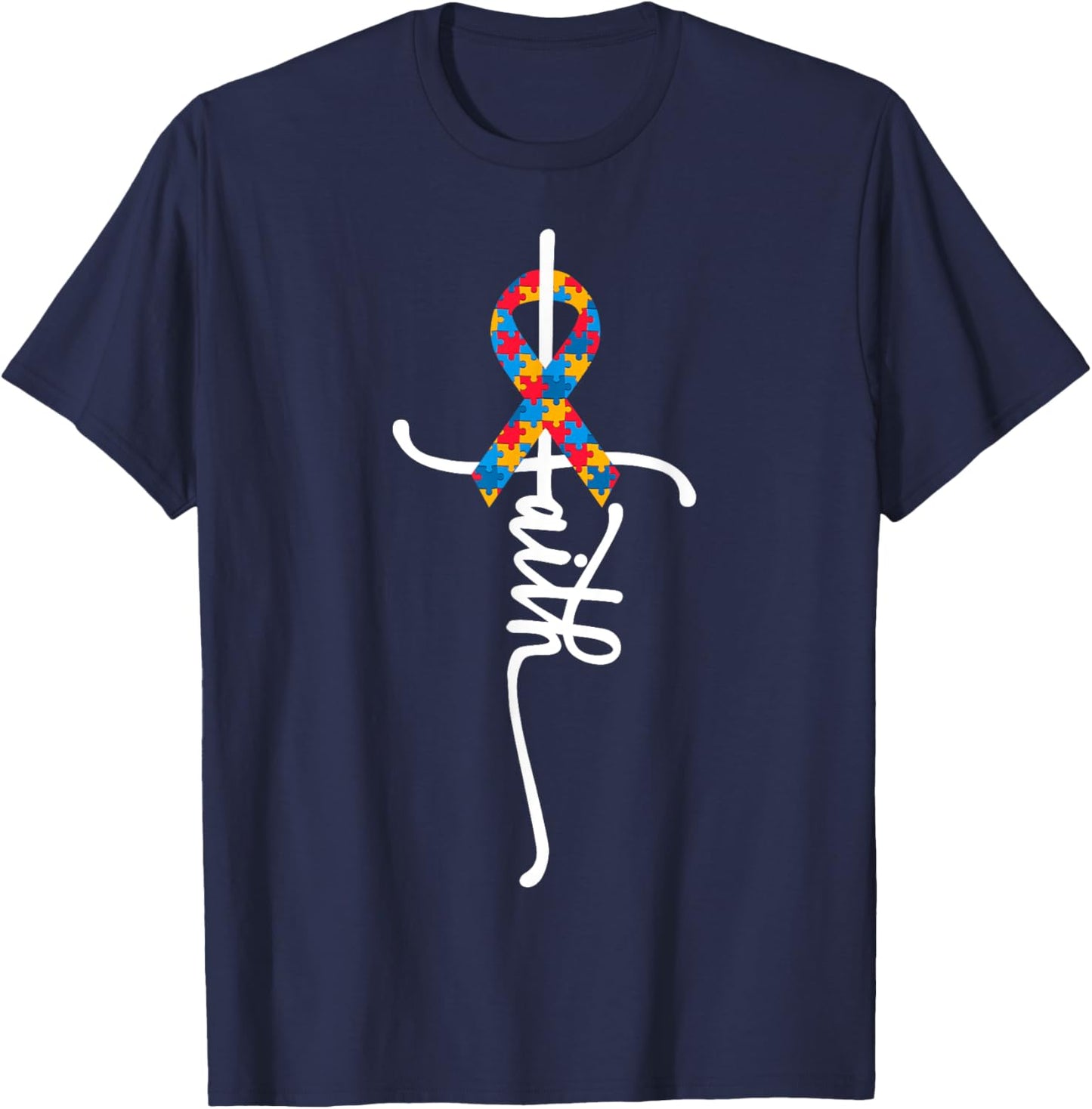 Autism Awareness Women Men Kids Autism Faith Autistic ASD T-Shirt - T-Shirt | Navy