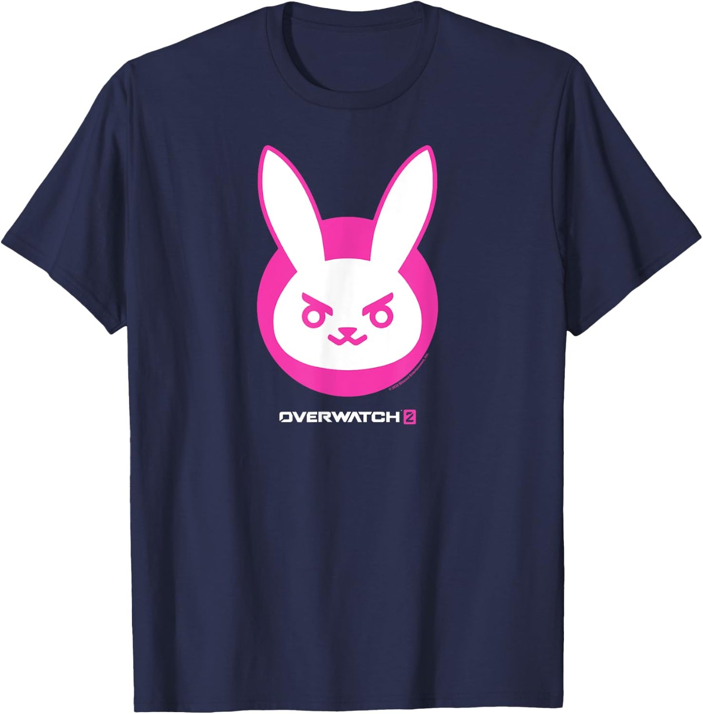 Overwatch 2 D.Va White & Pink Rabbit Centre Icon Logo T-Shirt - T-Shirt | Navy