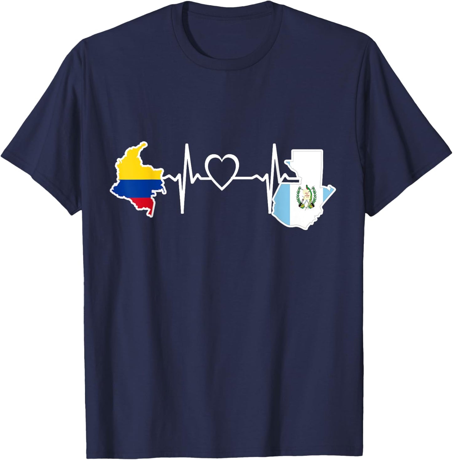Guatemala Colombia Flag Guatemalan Colombian Heartbeat T-Shirt - T-Shirt | Navy