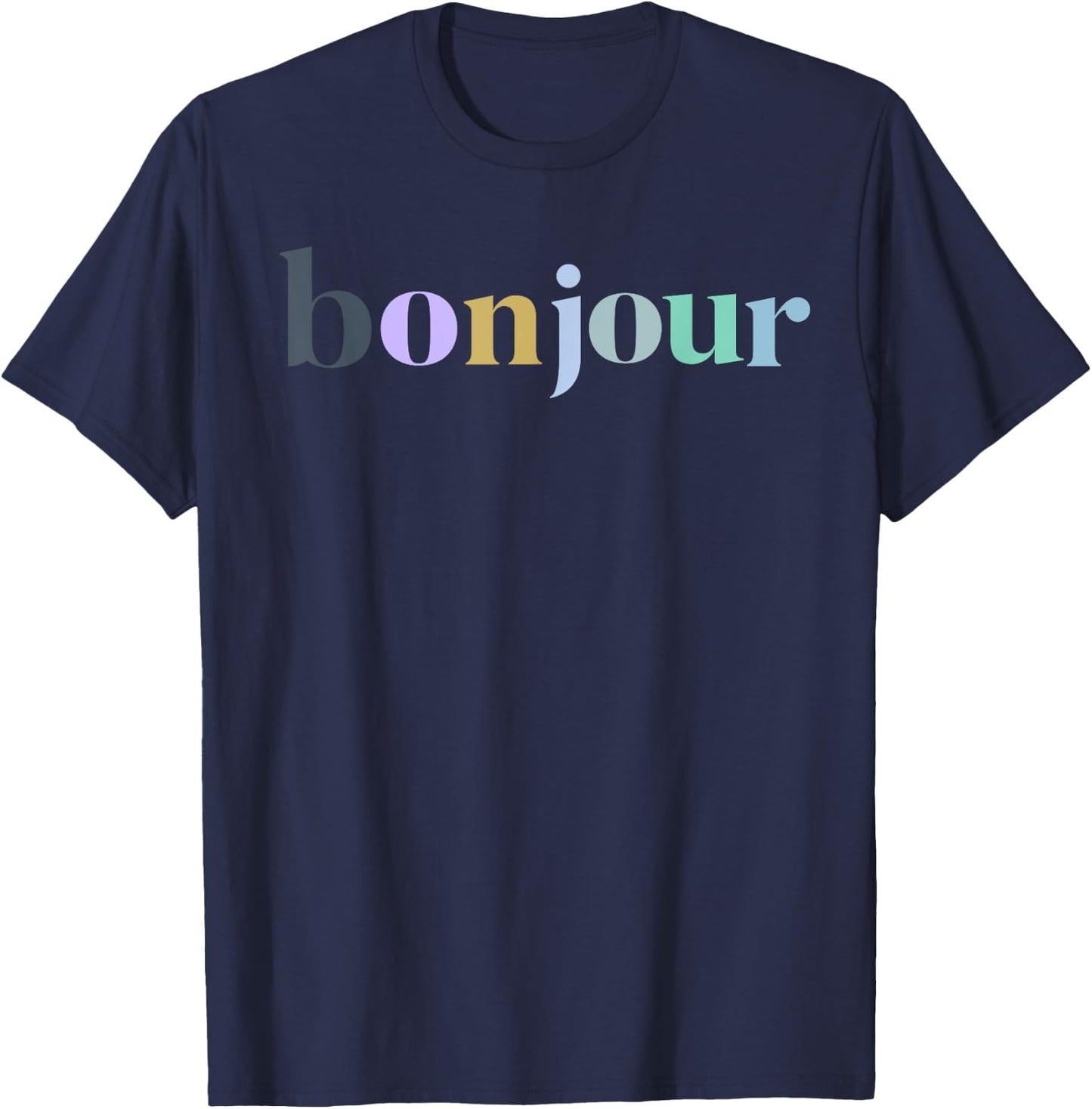 Bonjour French Colorful Happy Happiness Girls Cute T-Shirt - T-Shirt | Navy