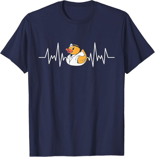 Vintage Duck Doctor Lover Retro Duck Doctor Heartbeat T-Shirt - T-Shirt | Navy