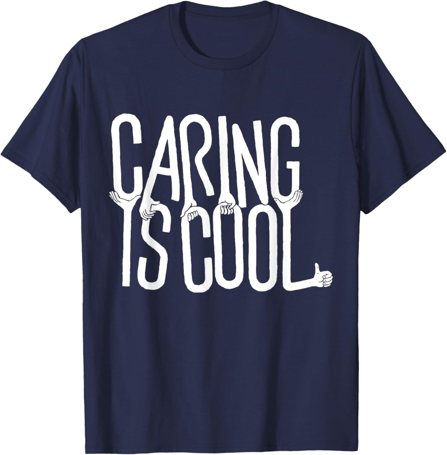 Caring Is Cool -Adults Black Small Short Sleeve Casual Humorous T-Shirt - T-Shirt | Navy