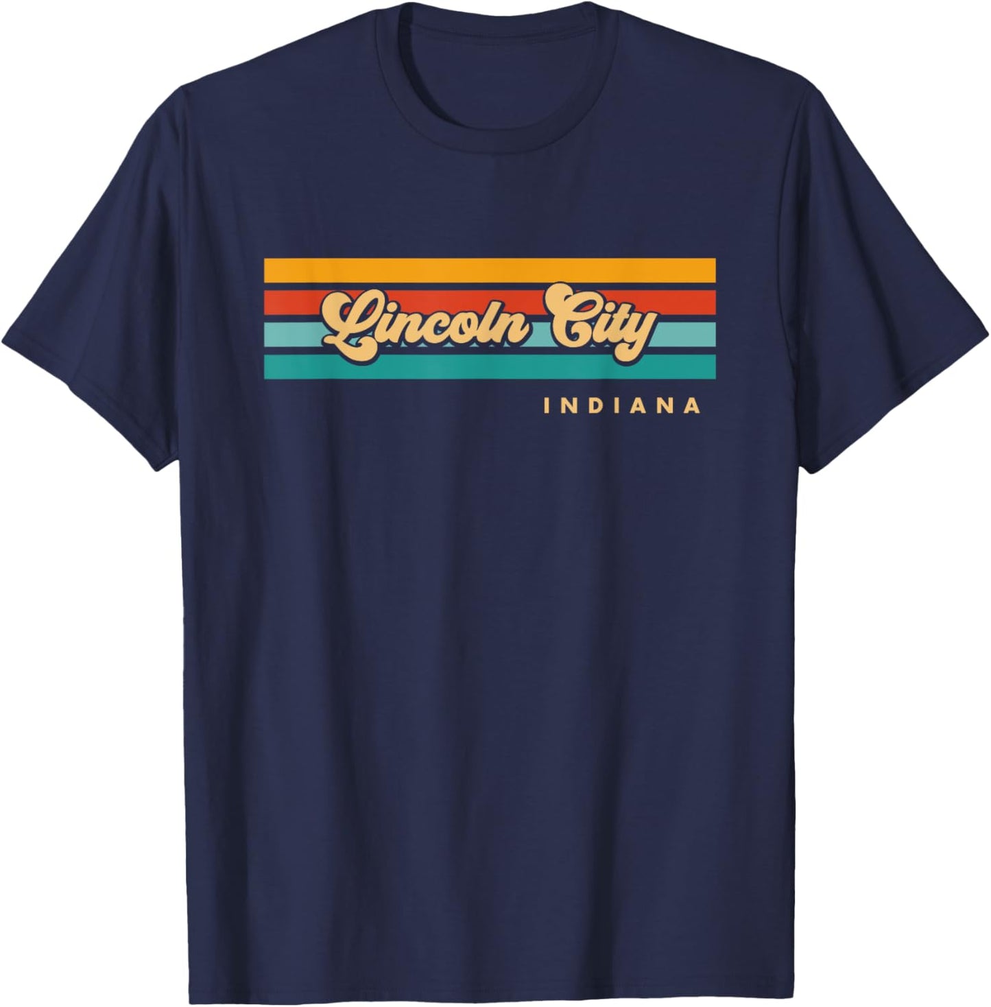 Vintage Sunset Stripes Lincoln City, Indiana T-Shirt - T-Shirt | Navy