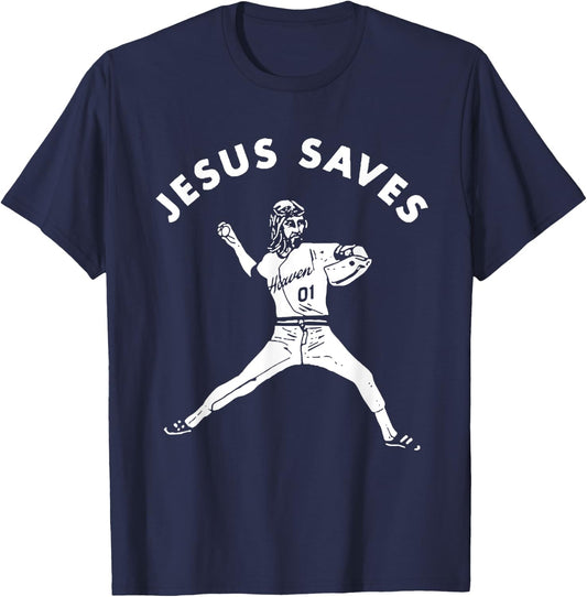 Jesus Saves Shirt Religious Christian Faith Baseball T-Shirt - T-Shirt | Navy