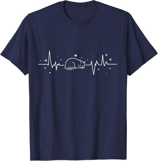 Heartbeat Cat Love Paw Print Men Women Kids T-Shirt - T-Shirt | Navy