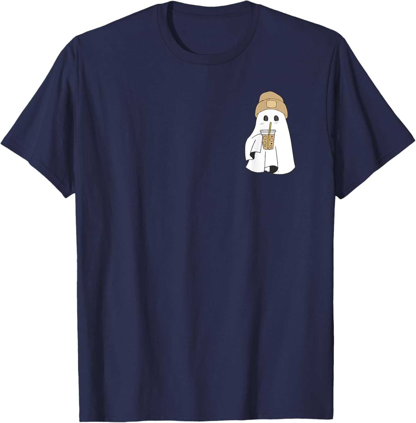 Spooky Season Cute Retro Ghost Ice Coffee Halloween Costume T-Shirt - T-Shirt | Navy