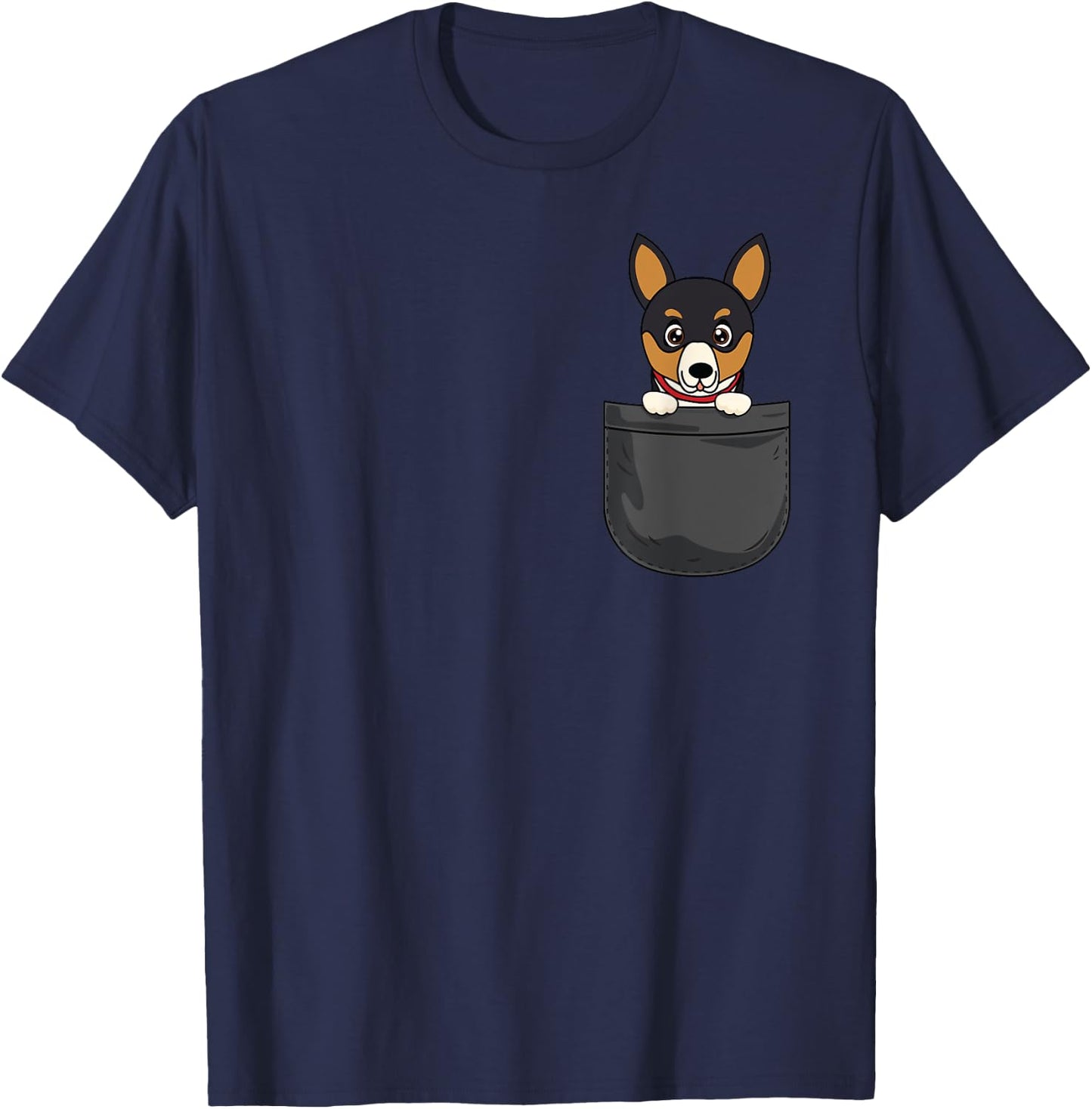 Rat Terrier Mom Dad Dog In Pocket Cute Funny Pet Lover Gift Men Women Kids T-Shirt - T-Shirt | Navy