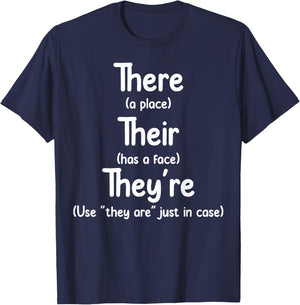 English Teacher Grammar Apparel Black Adults Small Letter Print T-Shirt - T-Shirt | Navy