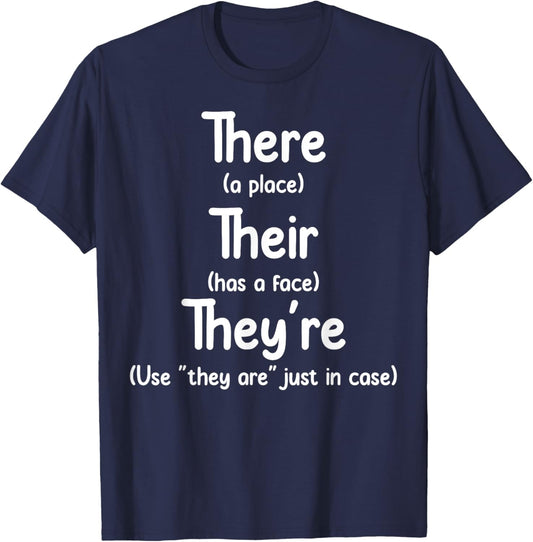 English Teacher Grammar Apparel Black Adults Small Letter Print T-Shirt - T-Shirt | Navy
