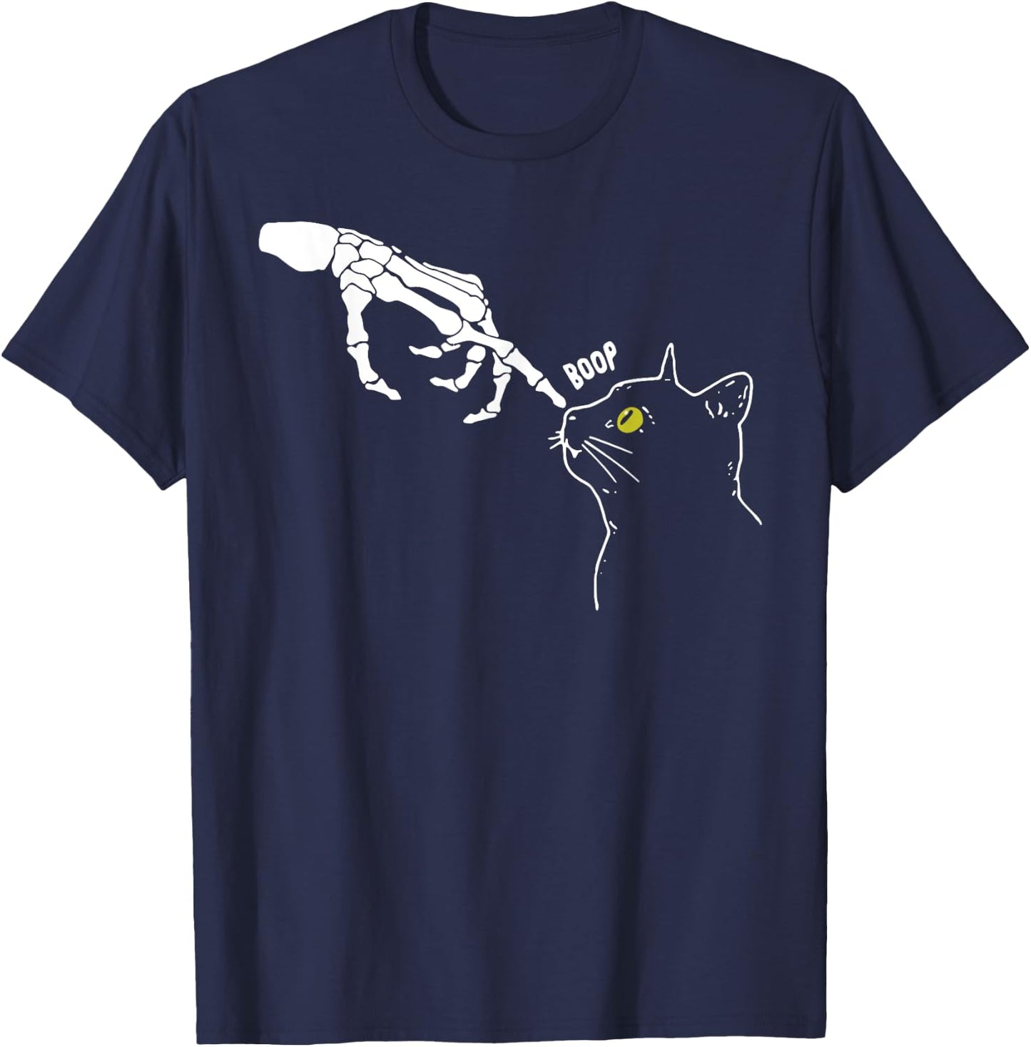 Halloween Skeleton Hand Cat Boop Funny Costume Cat Lovers T-Shirt - T-Shirt | Navy