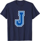 Letter J Blue Monogram Initial T-Shirt - T-Shirt | Navy