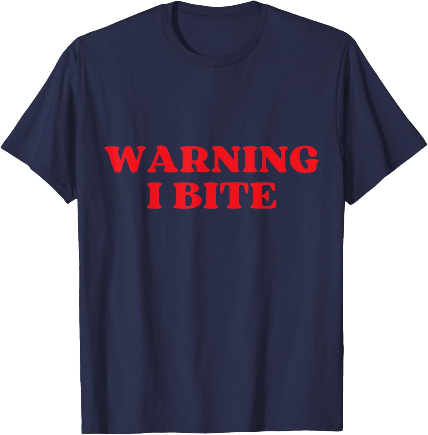 Warning I Bite Funny Cute Design T-Shirt - T-Shirt | Navy