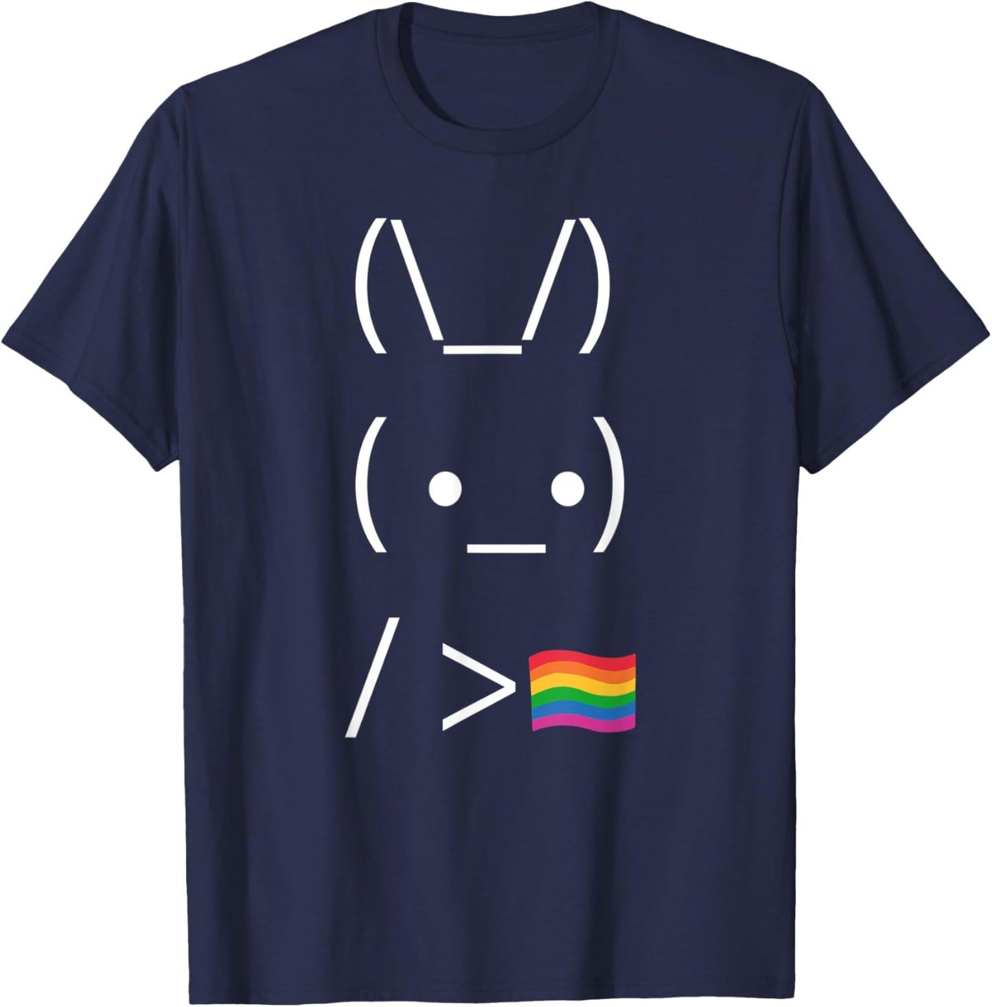Bunny Holding Rainbow Flag - ASCII Internet Meme Gay Pride T-Shirt - T-Shirt | Navy