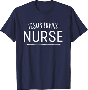Jesus Loving Nurse Cute Christian Deluxe T-Shirt - T-Shirt | Navy