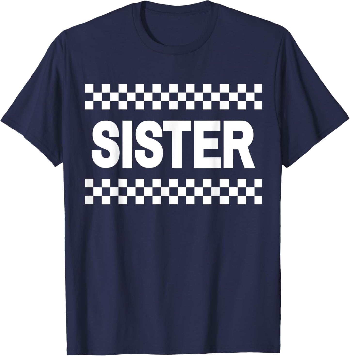 Sister Pit Crew Checkered Racing Car Birthday Party T-Shirt - T-Shirt | Navy