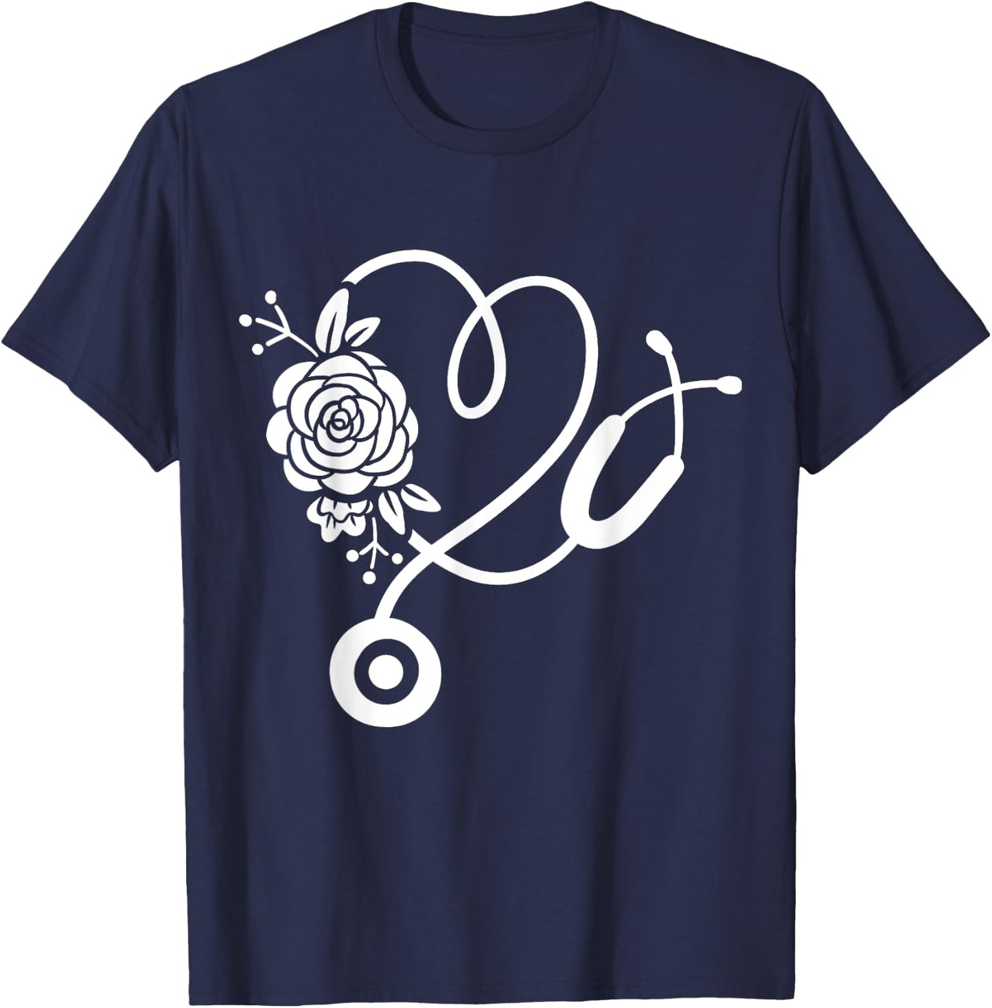 Stethoscope Flower Doctor Nurse RN PA T-Shirt - T-Shirt | Navy