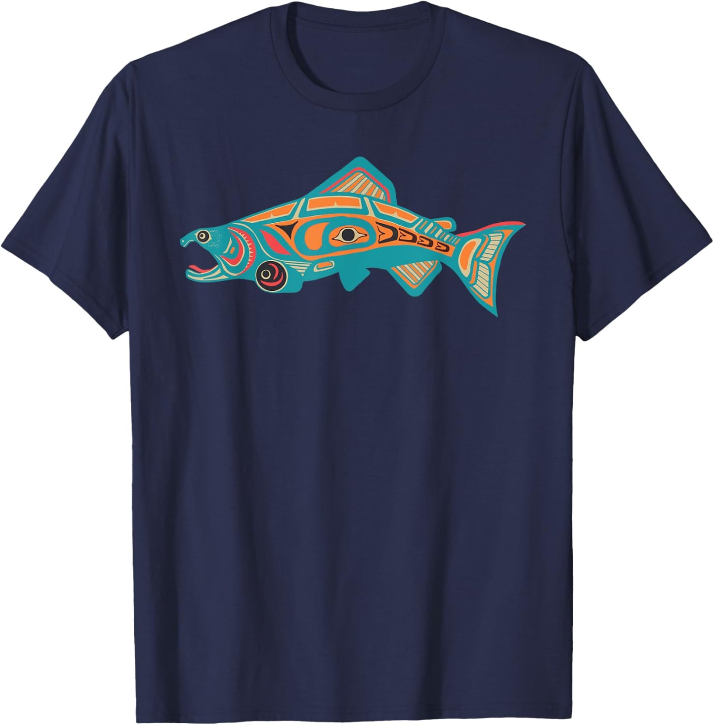 Native American Salmon Tlingit Indian Fisherman Fish Men T-Shirt - T-Shirt | Navy
