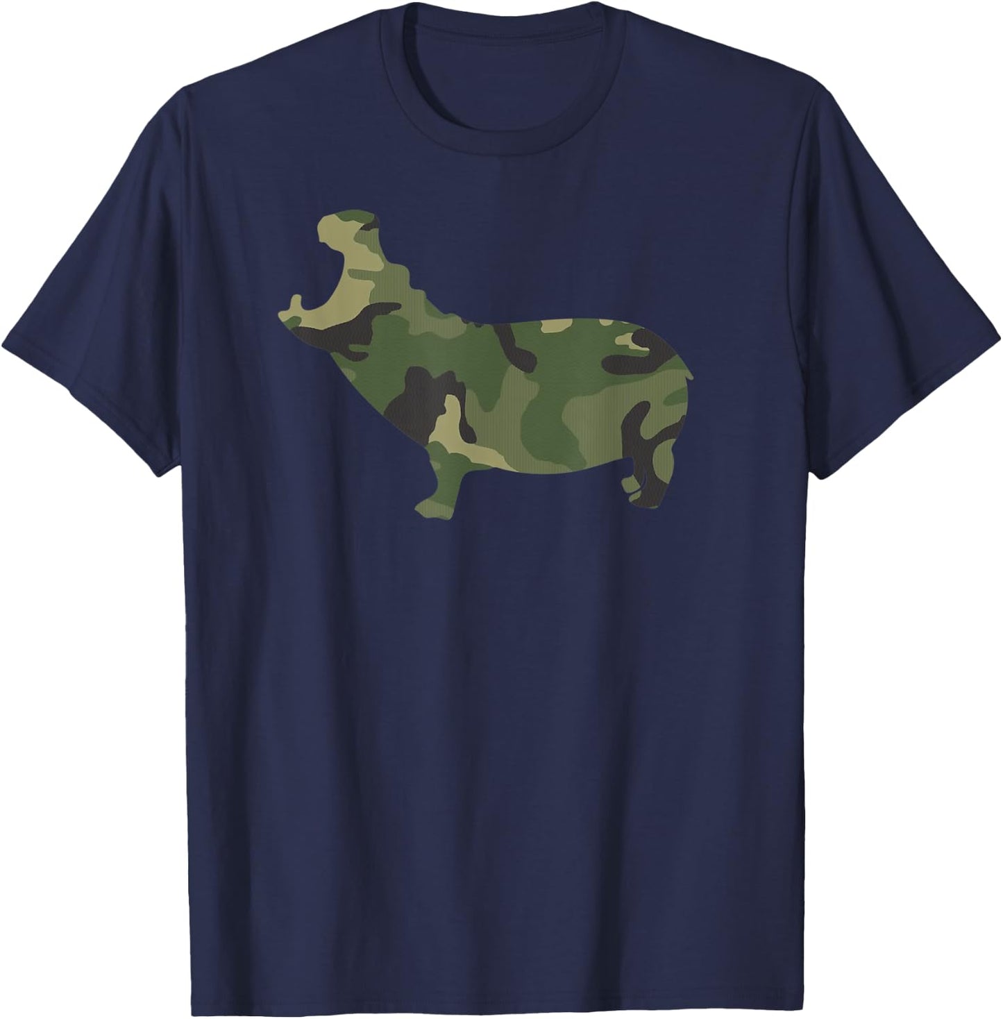 Camo Hippo Funny Camouflage Pattern Army Colors Safari T-Shirt - T-Shirt | Navy