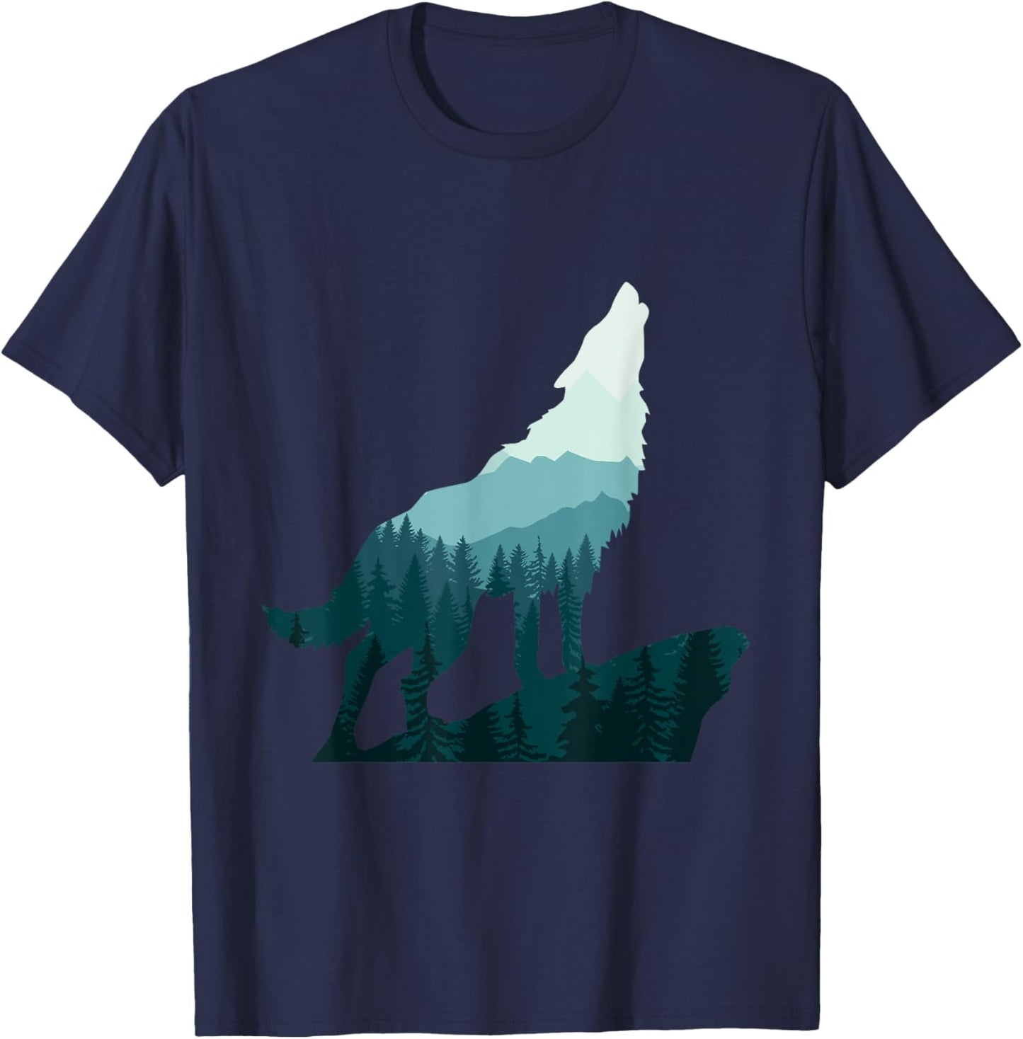 Landscape Outdoor Nature Forest Mountains Camping Wolf Howls T-Shirt - T-Shirt | Navy