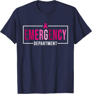 Emergency Department Emergency Room Nurse Breast Cancer T-Shirt - T-Shirt | Navy