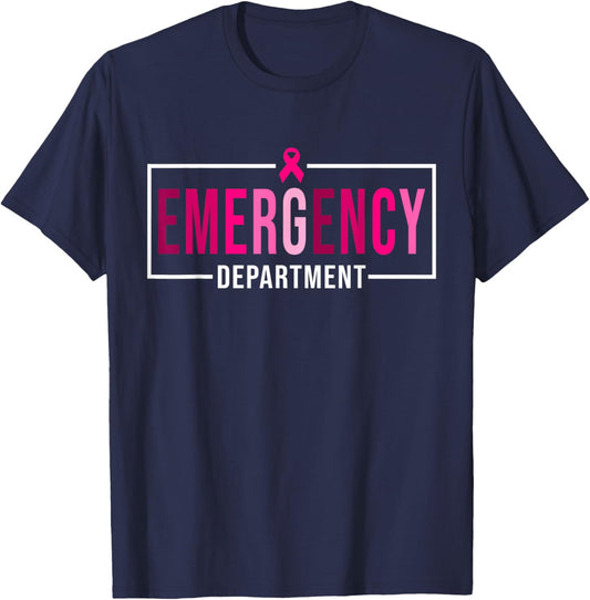 Emergency Department Emergency Room Nurse Breast Cancer T-Shirt - T-Shirt | Navy