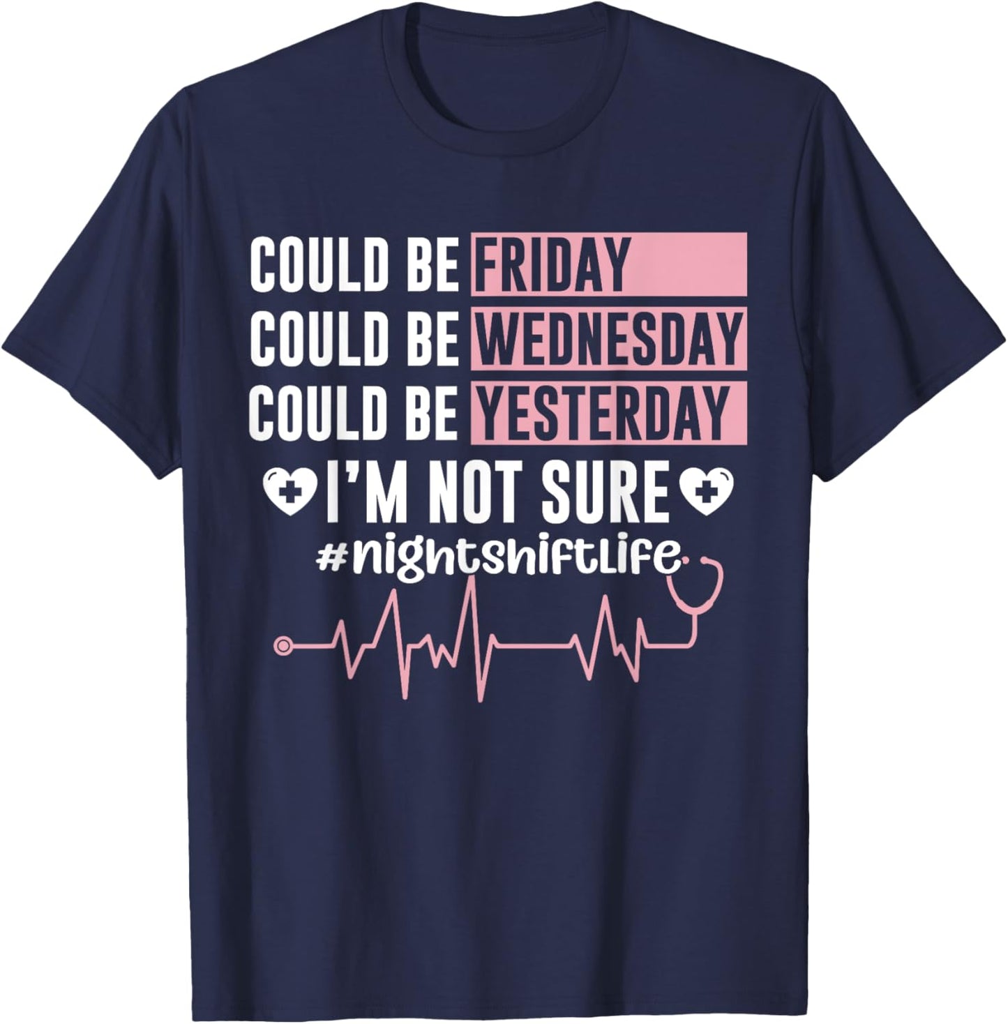 Funny Night Shift Nurse Night Shift What Day Is It? T-Shirt - T-Shirt | Navy