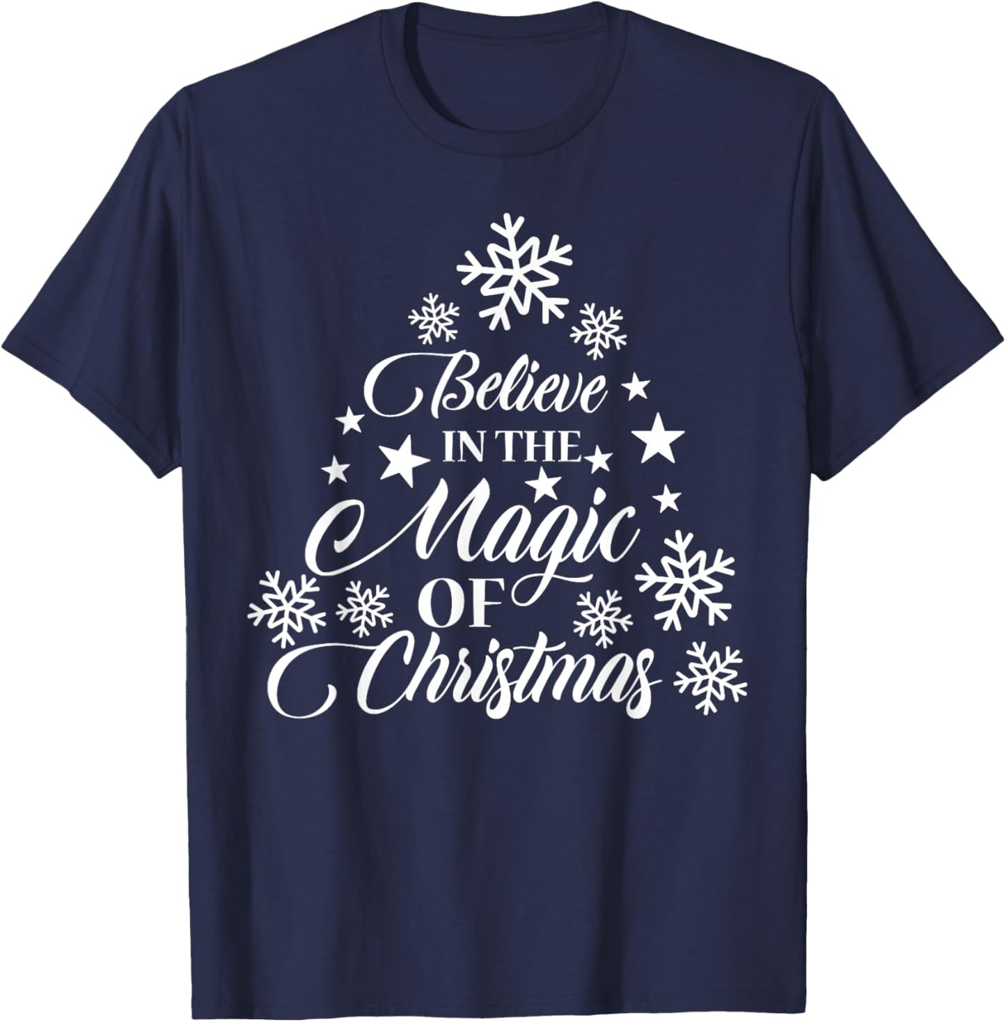 Vintage Christmas Tree Believe in the Magic of Christmas T-Shirt - T-Shirt | Navy