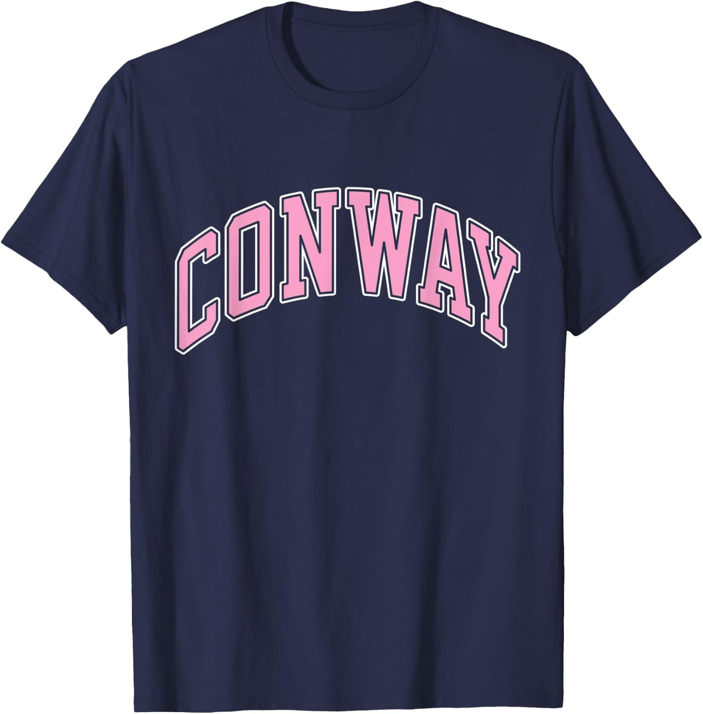 Conway Arkansas AR Varsity Style Pink Text T-Shirt - T-Shirt | Navy