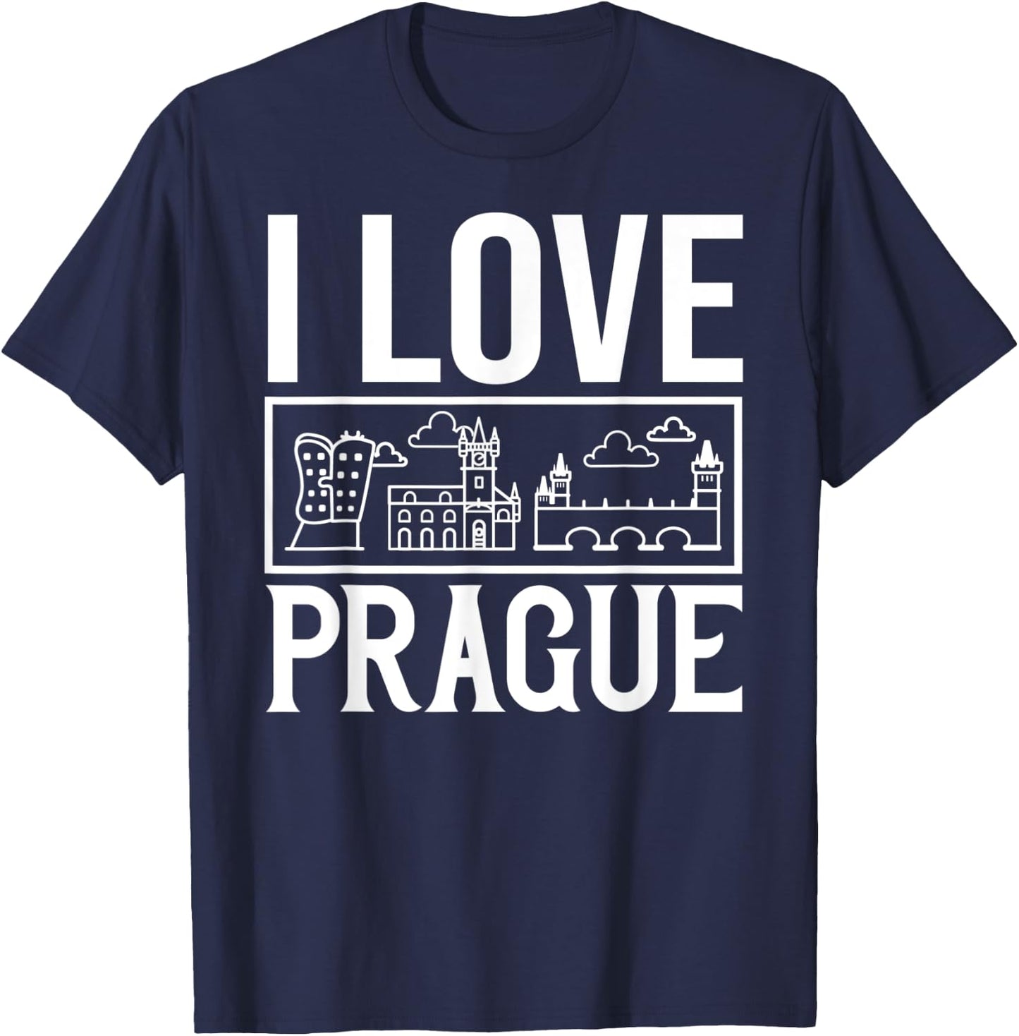Prague Czech Republic City Skyline Map Travel T-Shirt - T-Shirt | Navy