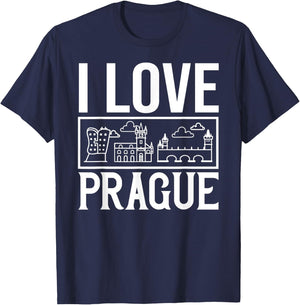 Prague Czech Republic City Skyline Map Travel T-Shirt - T-Shirt | Navy