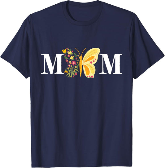 Mother's Day Butterfly Mom Mommy Mama Cute Insect Flower T-Shirt - T-Shirt | Navy