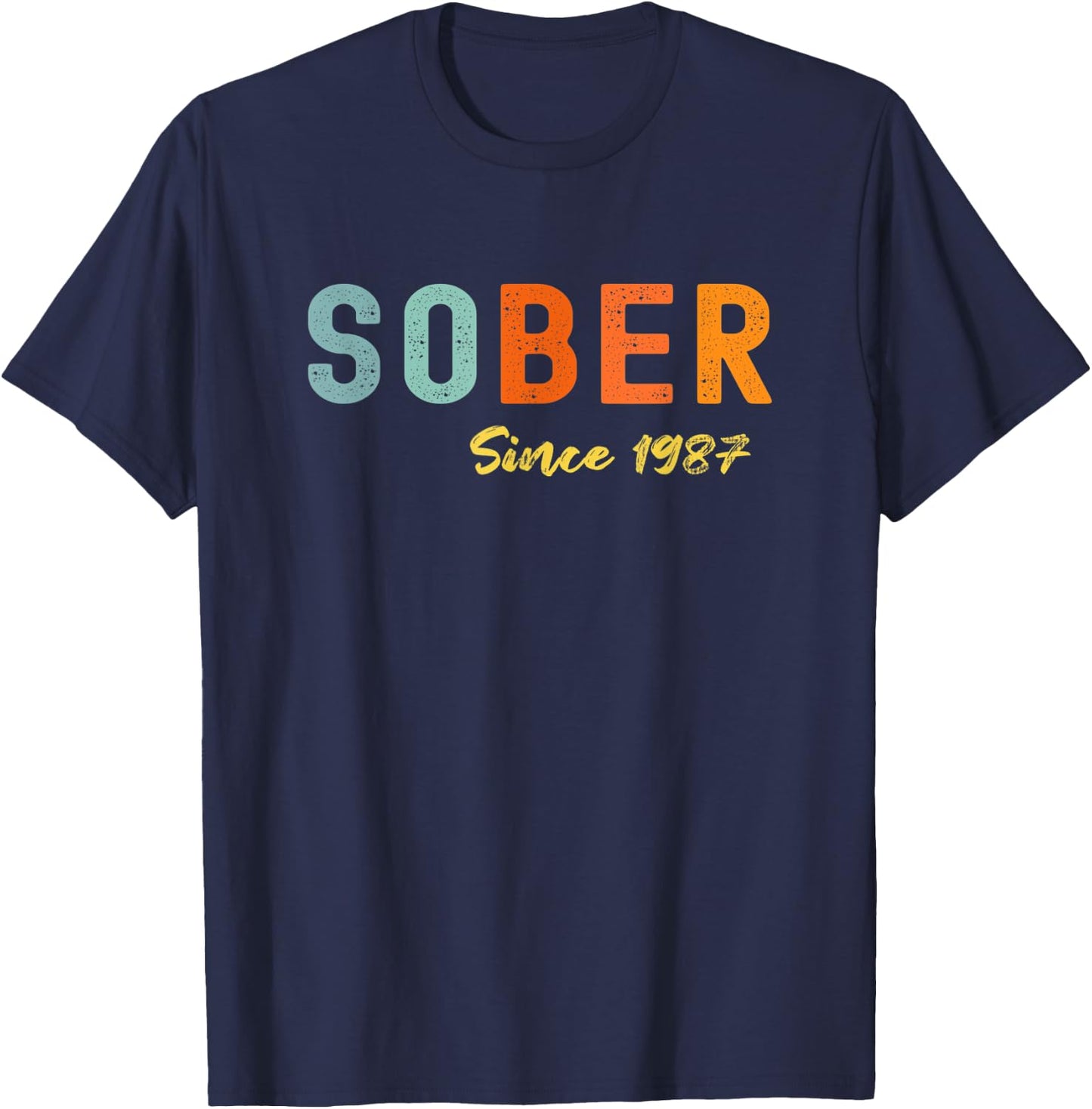 Sober Since 1987 Trendy Retro Sobriety AA NA Anonymous T-Shirt - T-Shirt | Navy