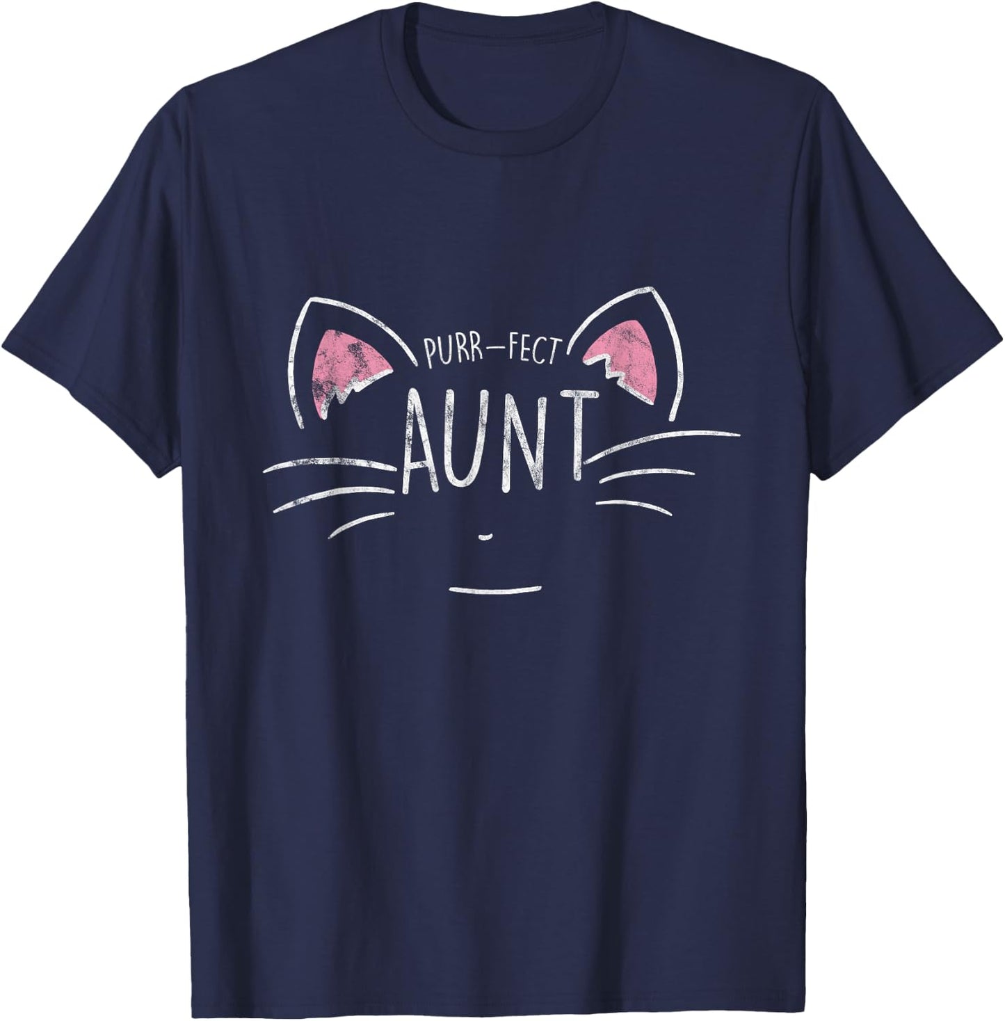 Funny Purr-fect Aunt Auntie Cat Lover Pet -Adults Black Cotton Blend Short Sleeve Classic Fit Small T-Shirt - T-Shirt | Navy