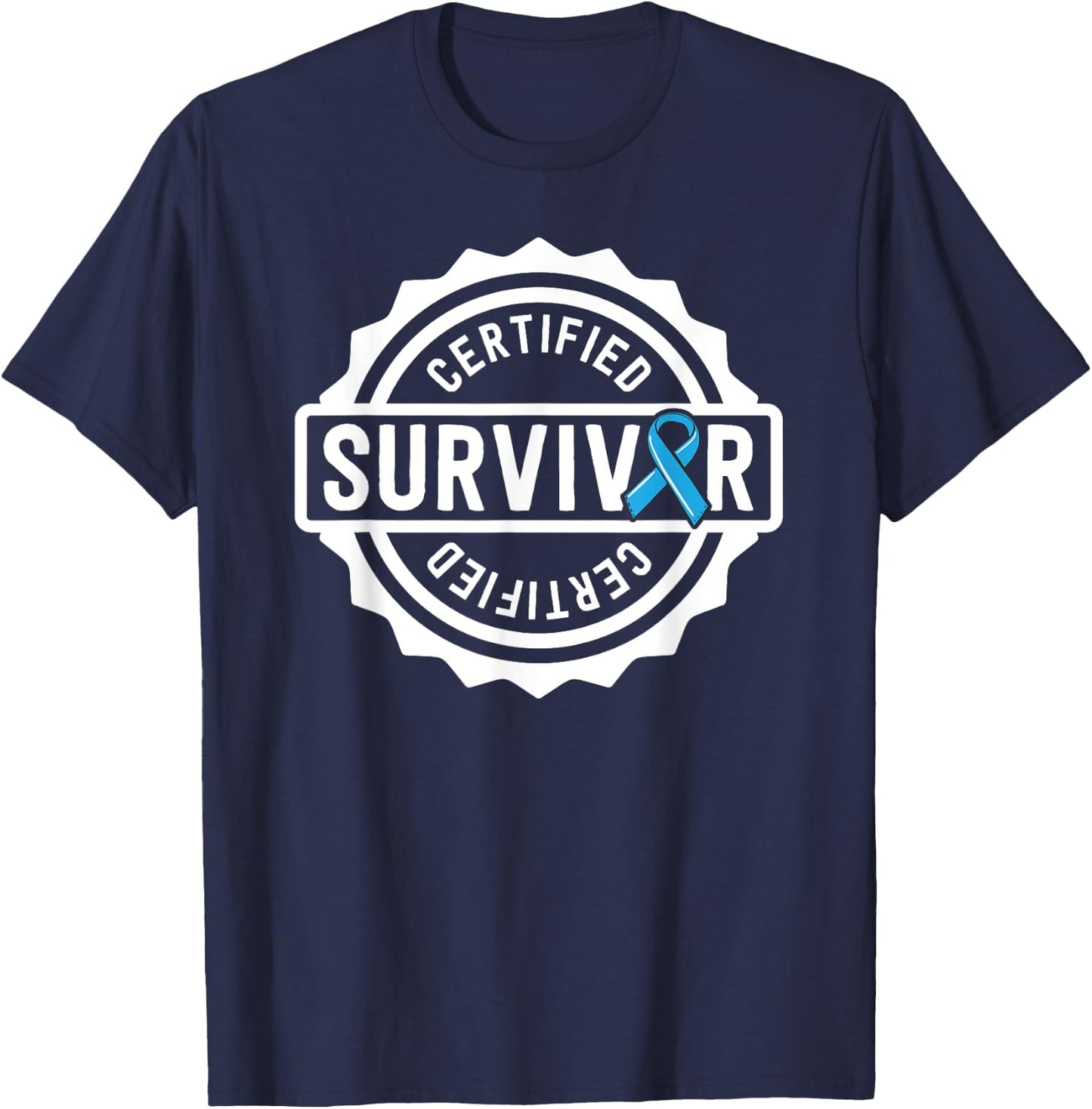 Prostate Cancer Survivor Gift Blue Ribbon Awareness T-Shirt - T-Shirt | Navy