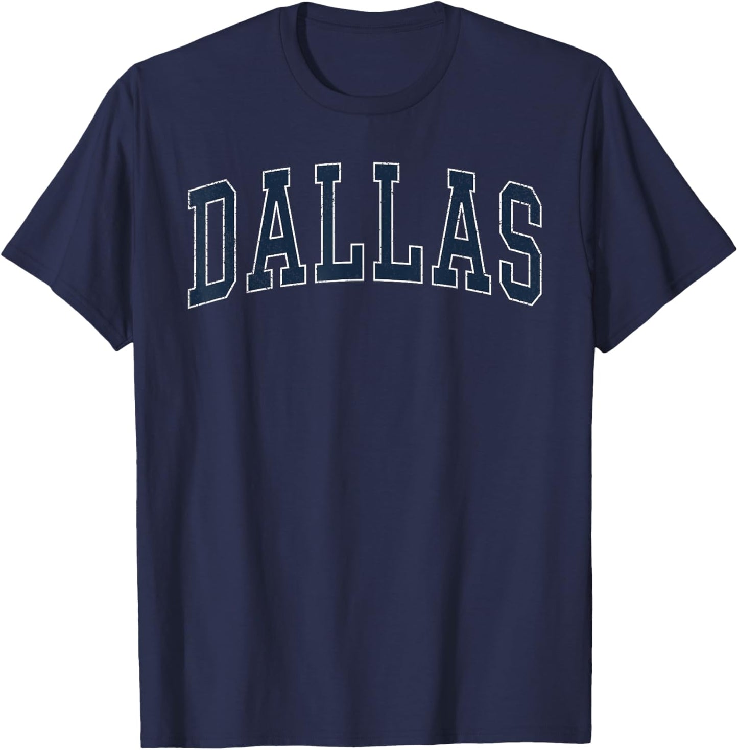 Dallas Vintage Distressed Arched Text Men Women Dallas T-Shirt - T-Shirt | Navy