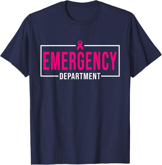 Emergency Department Emergency Room Nurse Breast Cancer T-Shirt - T-Shirt | Navy