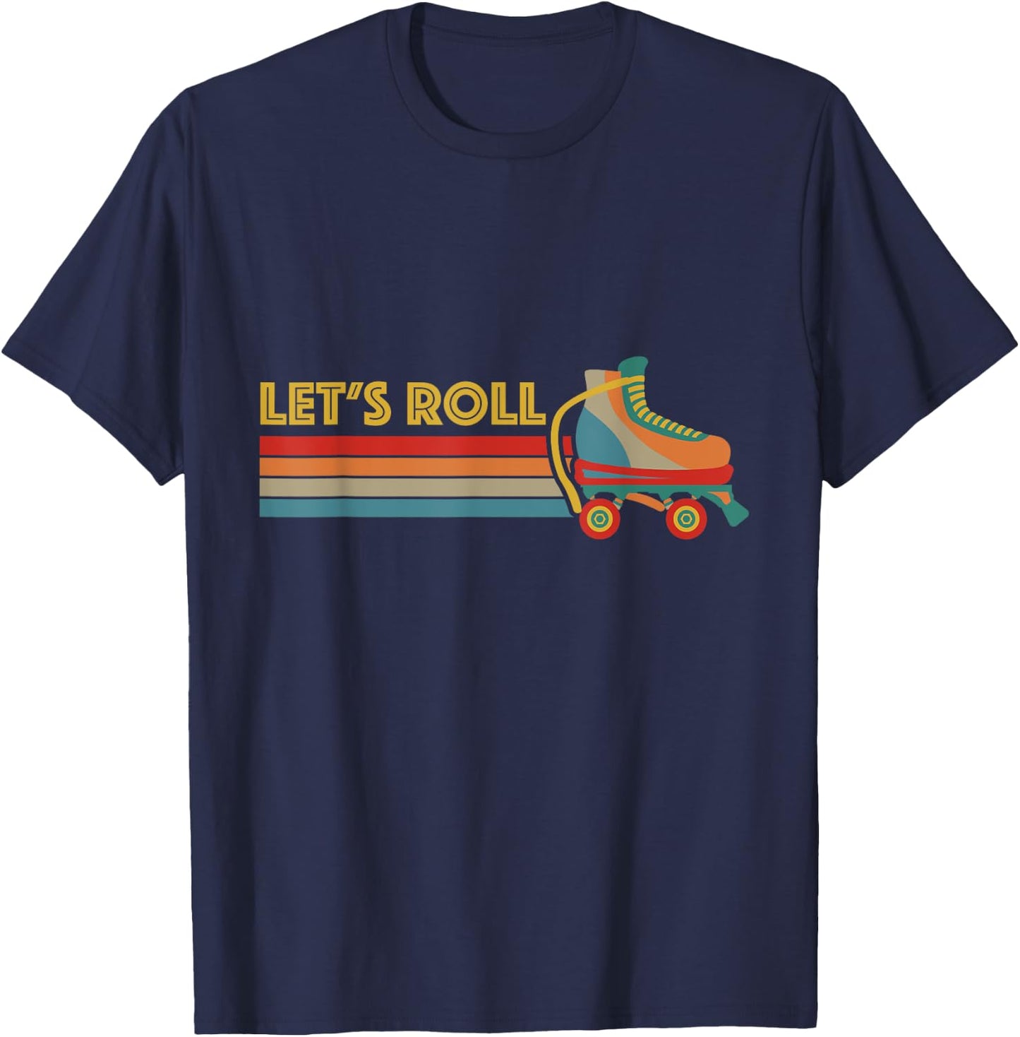 Let's Roll Roller Skates Ring Old School Retro Vintage Skate T-Shirt - T-Shirt | Navy