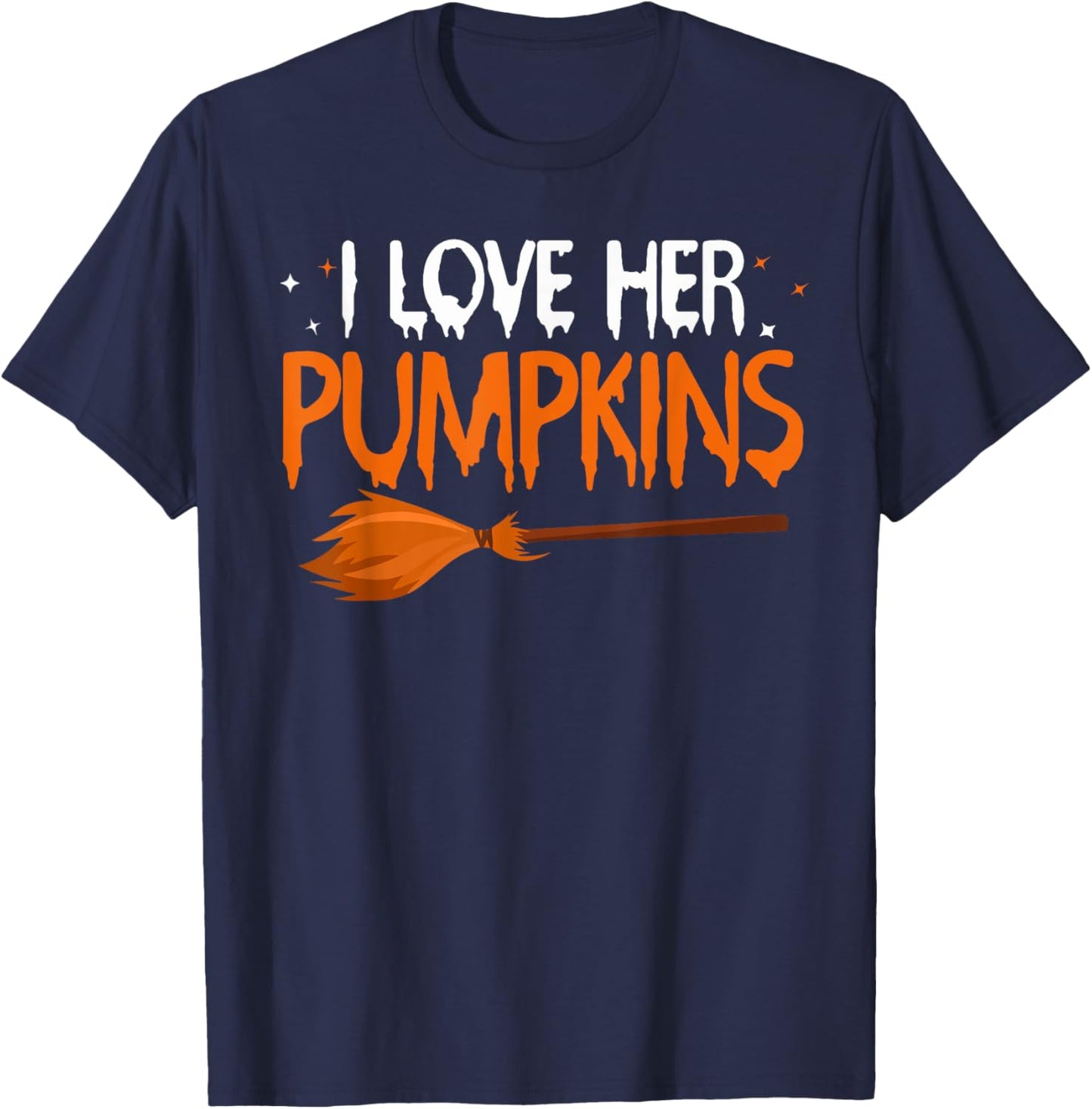 I Love His Broomstick I Love Her Pumpkins Halloween Couples T-Shirt - T-Shirt | Navy