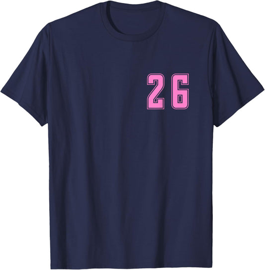Pink Number 26 Team Junior Sports Numbered Uniform T-Shirt - T-Shirt | Navy