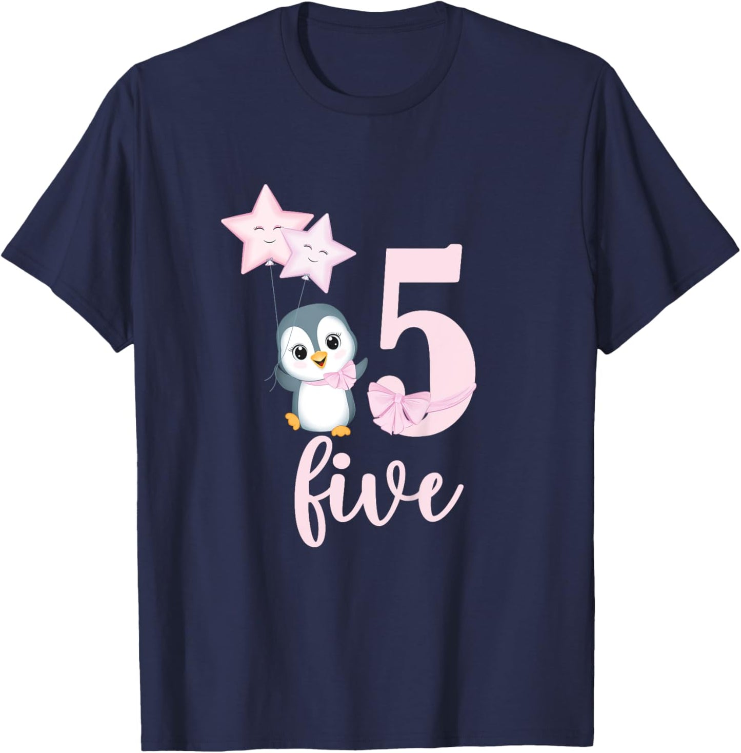 5th Penguin Birthday Party Five Year Old Girl Penguin T-Shirt - T-Shirt | Navy
